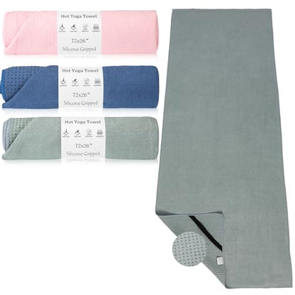 Hahafelt 3 Pack Hot Yoga Mat Towel Non Slip, Morandi Pink Blue Green - color: Morandi Pink Blue Green