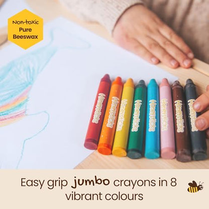 Honeysticks Kids Activity Set - 6 Stencils and Jumbo Beeswax Crayons (8 Pk) | Art Set for Ages 3-5 - Non-Toxic Crayons (8 Pack) Plus 6 Large Stencils - Easy to Use - Preschool Drawing and Coloring, Gift