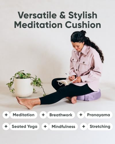 Mindful Modern Velvet Meditation Cushion | Luxe Zafu Yoga Floor Pillow Seat | Posture Support | Buckwheat Hull Filled | Large Round Cushion with Removable Washable Cover + Carry Handle - color: Dusty Violet