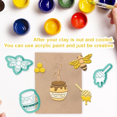 beinkmake 15Pcs Bees Polymer Clay Cutters Clay Earrings Cutters Flower Honey Beehive Jars Polymer Jewelry Cutter for Earrings Making Birthday Party DIY Supplies - style: Bee
