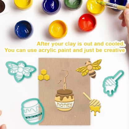 beinkmake 15Pcs Bees Polymer Clay Cutters Clay Earrings Cutters Flower Honey Beehive Jars Polymer Jewelry Cutter for Earrings Making Birthday Party DIY Supplies - style: Bee