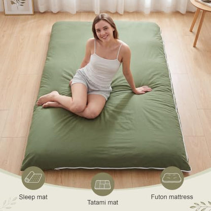 Marsui Japanese Floor Mattress with Washable Cover Thick Futon Mattress Tatami Mat Memory Foam for Adults Sleeping Camping Travel Guest Bed Bedroom Living Room Floor Lounger,Green
