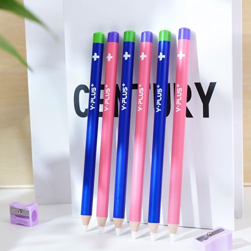 YPLUS Detail Eraser Pencils with Sharpener, Pink, School Supplies, 3 Pcs | Fine Detail Erasing, Sharpener Included, for Sketching, Charcoal Drawings, Pencil Work, and Geometry - color: Pink
