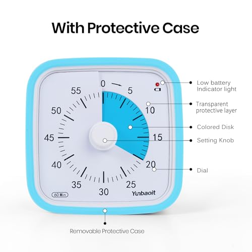 Yunbaoit Visual Timer for Kids, Silent 60-min Countdown Timer, Blue Blue - color: Blue Blue