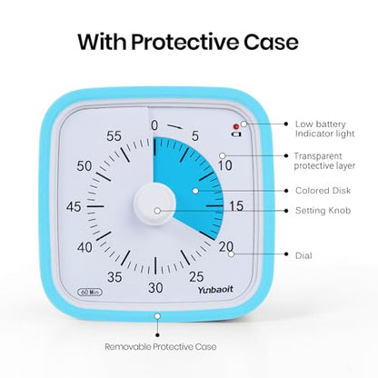 Yunbaoit Visual Timer for Kids, Silent 60-min Countdown Timer, Blue Blue - color: Blue Blue