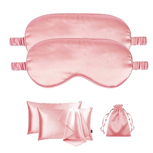 5Pcs Silky Sleep Mask Eye Masks Breathable Soft Satin Pillowcases Set for Sleeping Similar to Silk Pillowcase Travel Gift - color: Pale Rose-queen Size