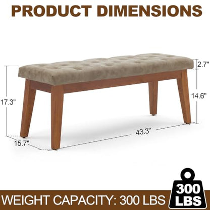 43.5" Button Tufted Faux Leather End of Bed Entryway Bench, Light Taupe - color: Light Taupe-pu-tufted