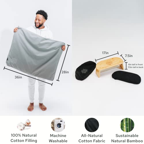 Mindful Modern Bamboo Bench and Zabuton Meditation Mat Bundle - Small Kneeling Meditation Bench with Locking Magnetic Hinges - Wooden Kneeling Ergonomic Bamboo Seiza and Mat for Meditation