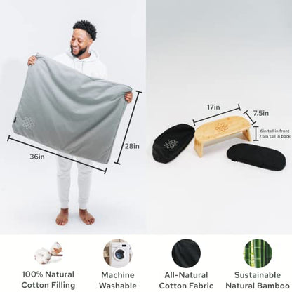 Mindful Modern Bamboo Bench and Zabuton Meditation Mat Bundle - Small Kneeling Meditation Bench with Locking Magnetic Hinges - Wooden Kneeling Ergonomic Bamboo Seiza and Mat for Meditation