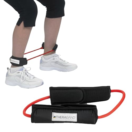 THERABAND Resistance Tubes with Padded Cuffs, 12", Red, Medium, Level 2 | Durable, rubber. For home, travel, gym. Elastic, fitness, strength, training. - color: Level 2 / Medium - Red