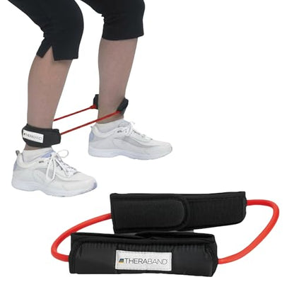 THERABAND Resistance Tubes with Padded Cuffs, 12", Red, Medium, Level 2 | Durable, rubber. For home, travel, gym. Elastic, fitness, strength, training. - color: Level 2 / Medium - Red
