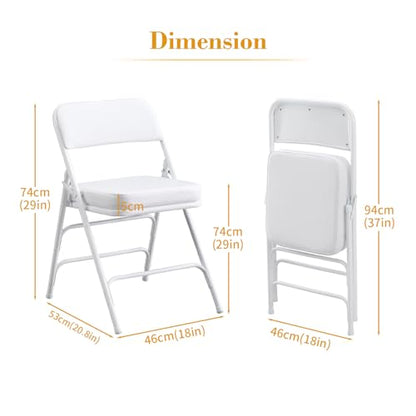 Padded Folding Chair Indoor Metal Frame Foldable Chair White | Comfortable Thick Vinyl Cushion Seat Durable Elegant Upholstered Single Chair for Small Space Home, Office and Events - color: White