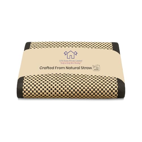 LFH Home Handmade Straw Yoga Mat For Exercise, Workout, Fitness - Perfect Heavy Quality Eco Friendly Natural Straw Reversible Yoga Mat for Men & Women - 72x24 Inch - color: Black