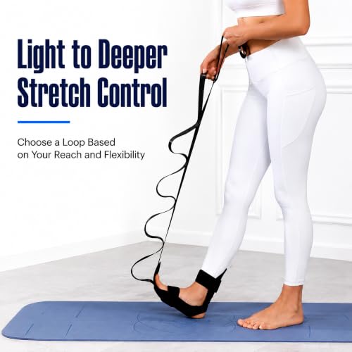 Foot Stretcher for Plantar Fasciitis, Calf & Achilles Leg Stretching Strap | Full foot holder keeps foot aligned for plantar fascia, heel, calf, Achilles, hamstring and ankle stretching