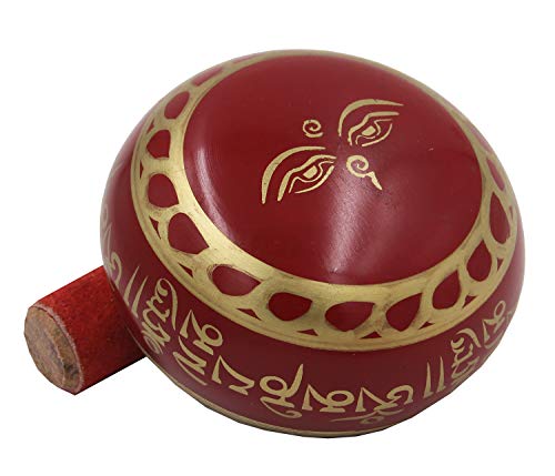 DharmaObjects Tibetan Meditation Om Mani Padme Hum Peace Singing Bowl With Mallet (Medium, Red) - color: Red, size: Medium