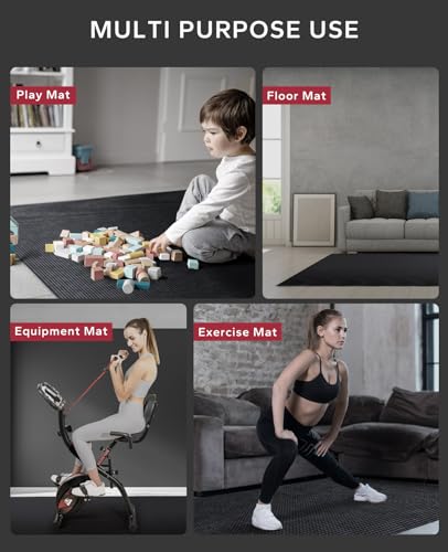 HAPBEAR Large Exercise Mat-6'x4'/7'x5'/6'x8'/6'x9'/6'x10'/6'x12'x 1/3"(8mm) - color: Black-High Density 10'×6'×⅓"