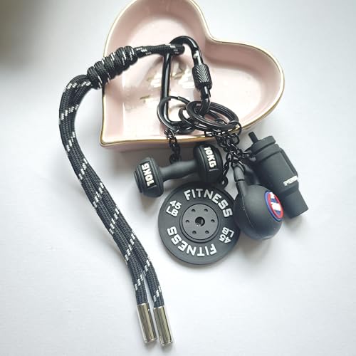 Fitness Keychain Barbell Dumbbell Keychain Bag Purse Charms Gym Lovers Fitness Enthusiast Gift Bag backpack Charms - color: Black-a