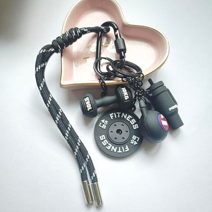 Fitness Keychain Barbell Dumbbell Keychain Bag Purse Charms Gym Lovers Fitness Enthusiast Gift Bag backpack Charms - color: Black-a