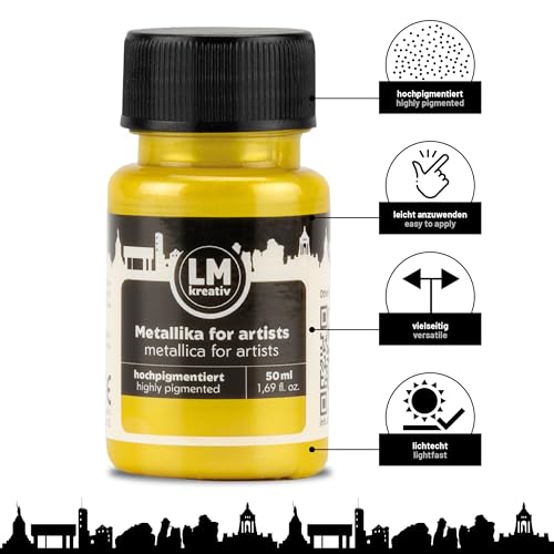 Metallic Acrylic Paint 1.69 fl oz - Yellow - Premium Metallic Paint for Artists and Crafters. High Coverage, Lightfast & Durable. Ideal for Canvas, Wood, Ceramic & More - color: Yellow