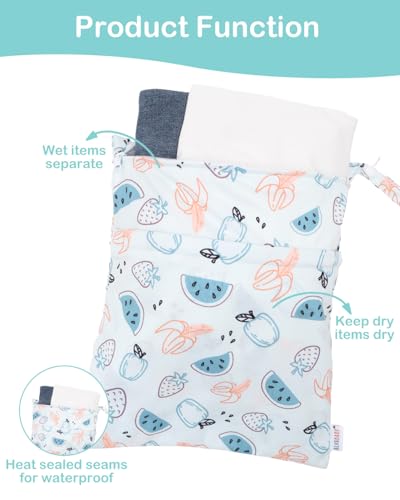 ALVA ALVABABY 2pcs Waterproof Wet Dry Bags,Reusable with Two Zippered Pockets,Baby Cloth Diaper,Travel,Beach,Pool,Daycare,Soiled Baby Items,Yoga Gym Bag,Swimsuits or Wet Clothes 2LW04 - color: Moon and fruits