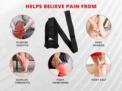 Foot and calf stretcher for planter fasciitis, Heel Spurs, Foot Drop, Achilles Tendinitis, Hamstring Strains, and Calf Muscle Stretching - color: Black
