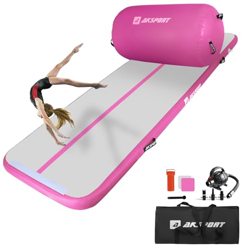 AKSPORT Air Roller Gymnastics Air Barrel for Backbends and Back Handsprings Exercise Training with Electric Air Pump for Home Use/Yoga/Cheerleading/Tumbling/Back Walkovers - color: Pink, size: 118inx39.4inx4in & 39inx23.6in（Diam)