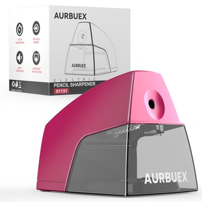 Electric Pencil Sharpener for 6 to 8 mm Pencils Helical Blade Fast 4 Second Sharpening Large Shavings Bin Non Slip Feet Safe Design for Classroom Office and Home Pink(S1131) - color: Pink