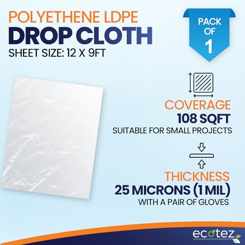 1 Pack 12 x 9 ft Extra Large Plastic Drop Cloth for Painting | Light & Durable Tarp Cover for Furniture Plastic Clear Tarp Waterproof - Paint Floor Covering - Painters Drop Cloth Sheeting - size: 1 Sheet