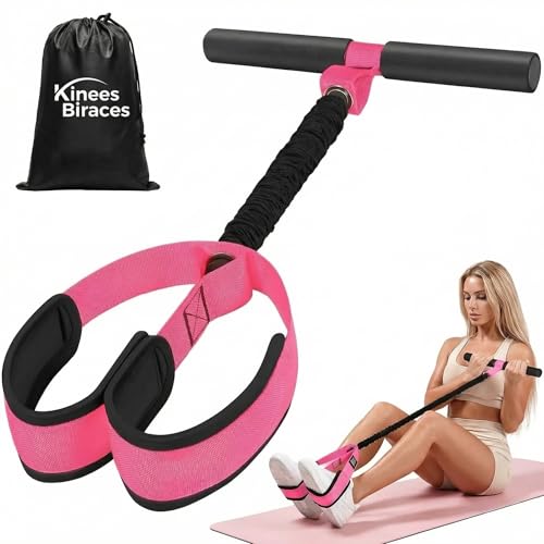 Upgraded Durable Pedal Resistance Band with Handle, Latex Tubes and Soft Foam Fabric Foot Pedal,for Abs Arm Leg Waist Workout, Core Pilates, Sit Up Fitness Equipment for Full Body Training（55 LBS） - color: 1-Pink