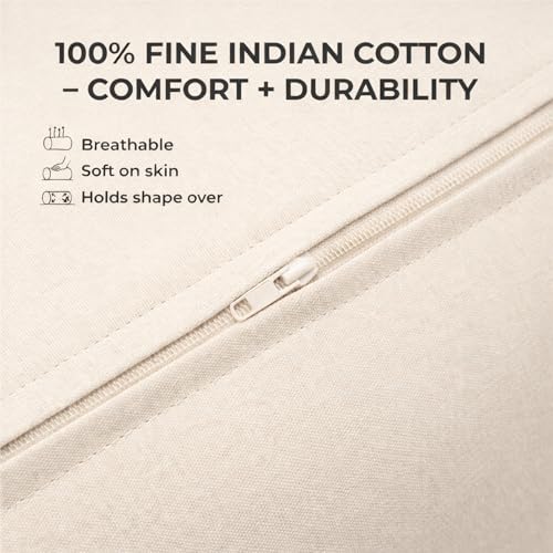 Yogikuti Cotton-Filled Rectangular Bolster for Iyengar Yoga- Cotton Pillow Best for Back Support & Chest-Opening in Restorative Poses, Meditation (Beige)