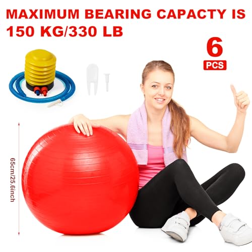 Jexine 6 Pcs Yoga Ball Exercise Ball - color: Red, size: 25.59 Inch