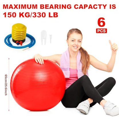 Jexine 6 Pcs Yoga Ball Exercise Ball - color: Red, size: 25.59 Inch