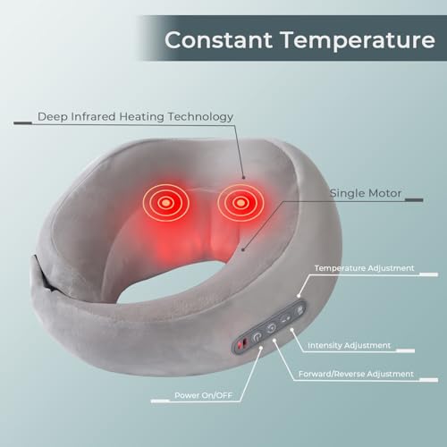 Neck Massager with Heat - Deep Tissue Neck Pain Relief U-Shape Design Electric Massager Pillow for Travel Office Home Shiatsu Neck Massager Gifts for Men Women Dad Mom, Grey - color: Grey