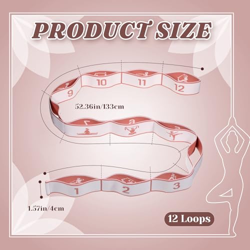 Yoga Strap with 12 Loops, Elastic Yoga Stretching Strap | Leg Stretching Straps Multi-Functional Stretch Band for Pilates Dance Ballet Latin Flexibility Resistance Training