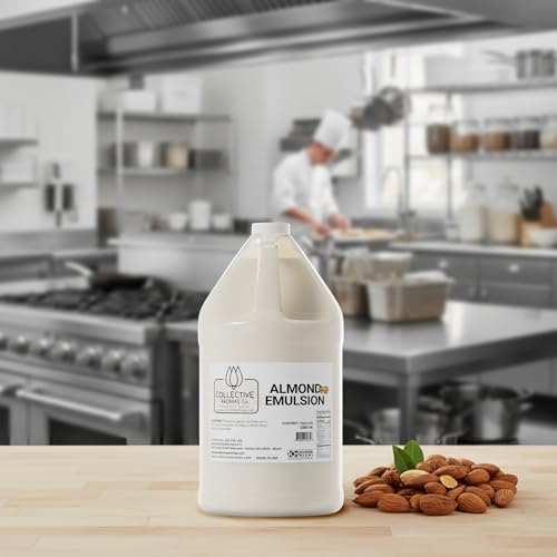 Collective Aromas Co. Almond Emulsion for Baking, Concentrated Almond Flavoring for Cakes, Cookies, Frosting & Fillings, Heat- Stable Liquid, 1 Gallon 128 fl oz, Kosher, Made in USA - size: Almond - 1 Gallon (128 fl oz)