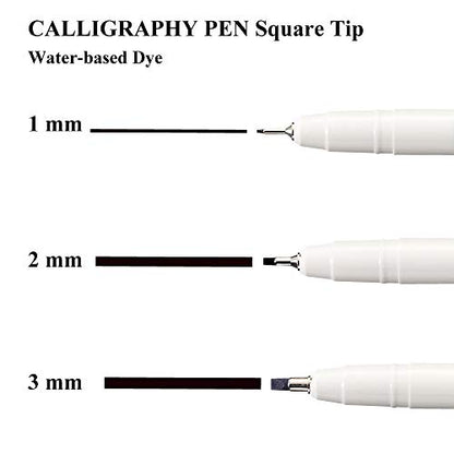 Kuretake ZIG CALLIGRAPHY PEN SQUARE Tip BLACK 3 Set, 1mm, 2mm, 3mm, For Italic and Gothic Calligraphy Beginners, AP-Certified, Odourless, Xylene Free, Professional quality, Made in Japan