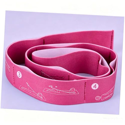 Multi‑Loop Nylon Yoga Stretching Belt, Anti‑Slip Fitness Resistance Band, Elastic Workout Strap for Yoga Pilates Dance Gymnastics Training, Physical Relax & Flexibility Exercise Accessory - color: Rose red