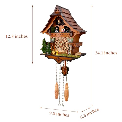 Cuckoo Clock with Rotating Dancers, Black Forest Chalet, Quartz