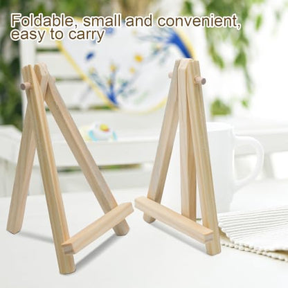 Mini Wood Easel Stand, 5 Inch, 12 Pack | Tripod Easel Stand, For Holding Small Canvases, For Photos, For Business Cards