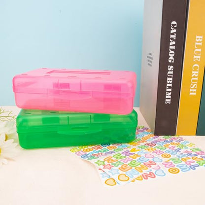Pink and Green Pencil Box, Clear Case, Large Capacity Hard Stackable Storage for Girls, 2 Pack - color: Pink Green