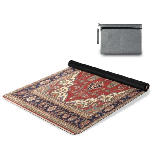 Kigai Travel Yoga Mat 71" x 24" Non Slip Natural Rubber Foldable Exercise Mat Ultra Thin 1.5mm Lightweight for Fitness, Pilates & Home Workout, Persian Design