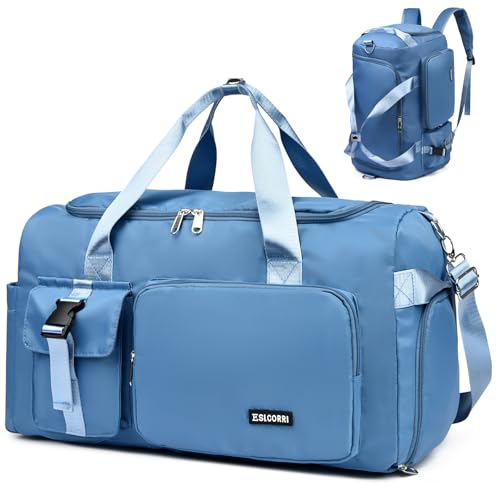 Eslcorri 42L Gym & Travel Duffel Backpack with Shoe & Wet Compartment, Blue - color: 42L-Blue