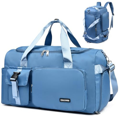 Eslcorri 42L Gym & Travel Duffel Backpack with Shoe & Wet Compartment, Blue - color: 42L-Blue