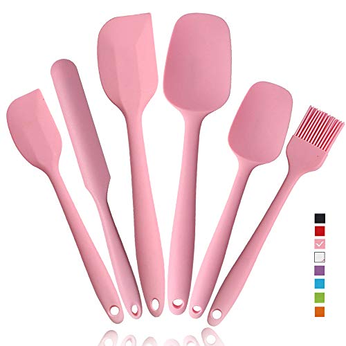 Heat Resistant Silicone Spatulas Set 6pcs, Seamless Design Non-Stick Mixing Spatulas with Stainless Steel Core, Premium BPA-Free Rubber Spatula Baking Cooking Utensile for Home Kitchen BBQ (pink) - color: Pink