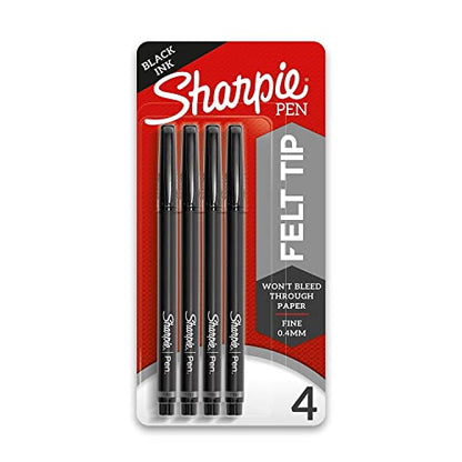 Sharpie Felt Tip Medium Point Black Pens, Drawing & Writing Pens Ideal for School Supplies, Office s and Teacher s, Quick-Drying, No Bleed, 2 Pack - size: 4 Count (Pack of 1)