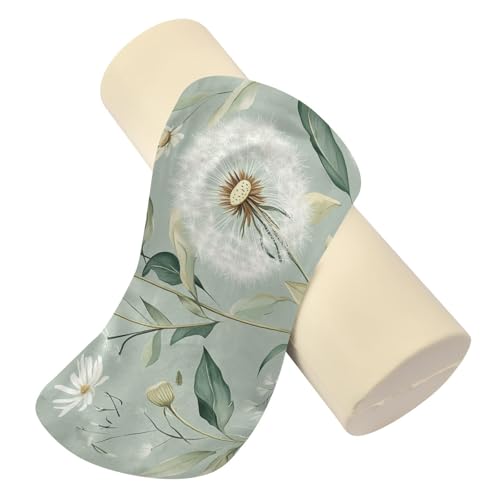 Sage Green Dandelion Neck Roll Pillow Bolster Round Health Memory Foam Long Cervical Cylinder Pillows with Removable Washable Cover for Body Bed Legs Back Yoga - color: Sage Green Dandelion