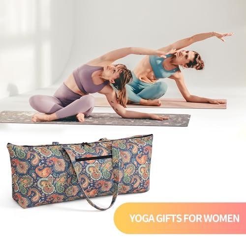 Boulder Bee | Yoga Mat Bag | Large Yoga Mat Carrier with Wet Pocket | Yoga Gifts | Gym Tote Bag for Women - color: Tote-Orange Cashew Flower