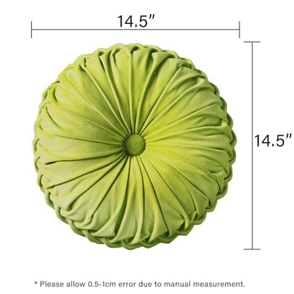 HIG Set of 2 Apple Green Velvet Decorative Round Pleated Throw Pillows - color: Apple Green