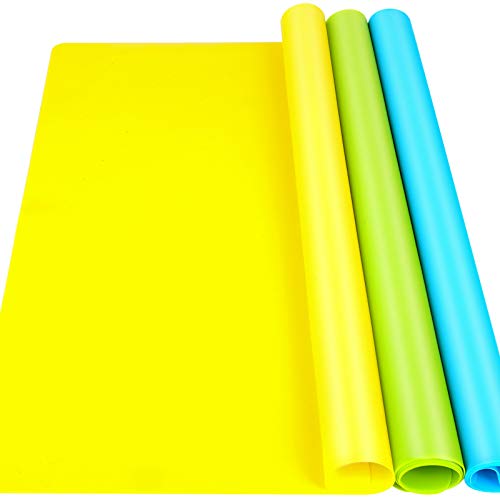 LEOBRO Silicone Mats, 3 PCS Silicone Mats for Crafts, Resin Molds, Play Dough Mat, Nonstick Silicone Sheet Mat for Epoxy Resin, Clay, Craft Supplies, 15.7”x 11.7” - color: Blue & Green & Yellow, size: 15.7" x 11.7"