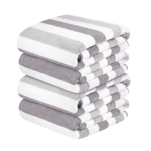 JML Bath Towels, Pack of 4, 30"x60", Large, Cabana Stripe Grey - color: Cabana Stripe Grey, size: 4 Pack (30 in x 60 in)